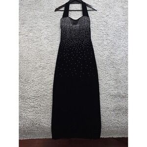 Scott McClintock Maxi Velvet Dress 8 Petite Black Halter Embellished Slit Witchy